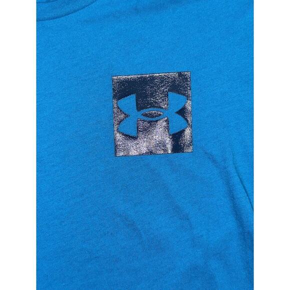 Under Armour Men’s Box Logo Short Sleeve Shirt Blue Size Small Loose Fit - Picture 4 of 8